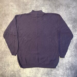 Vintage Mock Neck Textured 3D Knit Sweater Purple Blue Women's XL Made USA